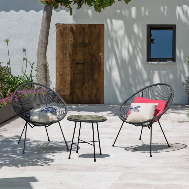 DUKAP Sassio 3 Piece Conversation Patio Set in Gray