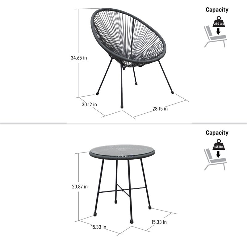 DUKAP Sassio 3 Piece Conversation Patio Set in Gray