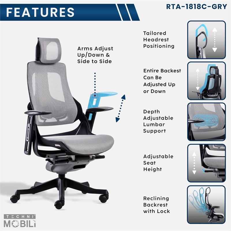 Techni Mobili LUX Ergonomic Executive Chair Gray