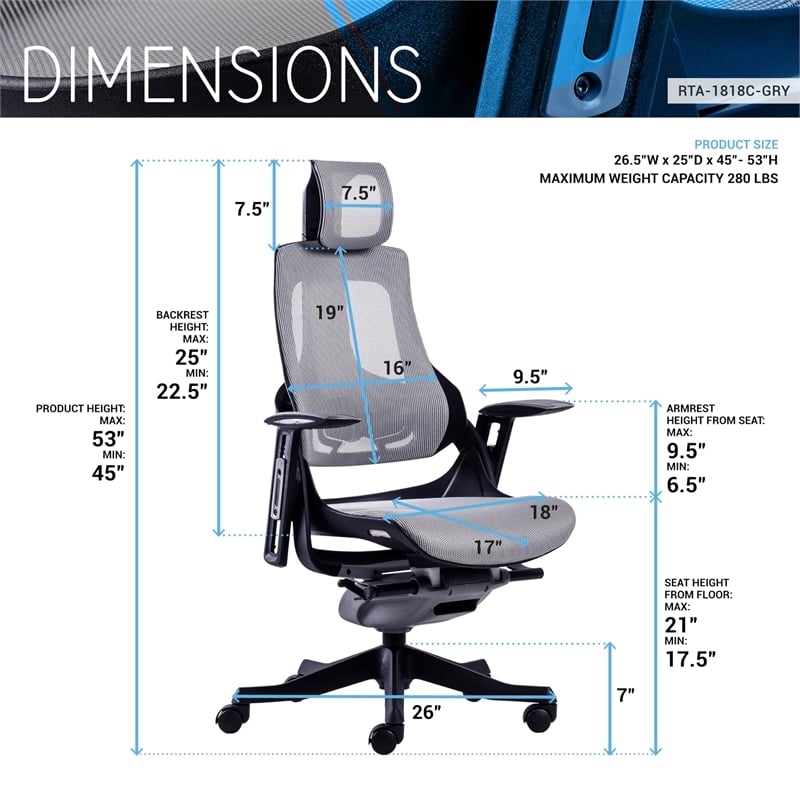 Techni Mobili LUX Ergonomic Executive Chair Gray