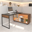 Techni Mobili L-Shaped Glass Table Top Corner Desk with Multiple Storage in Oak
