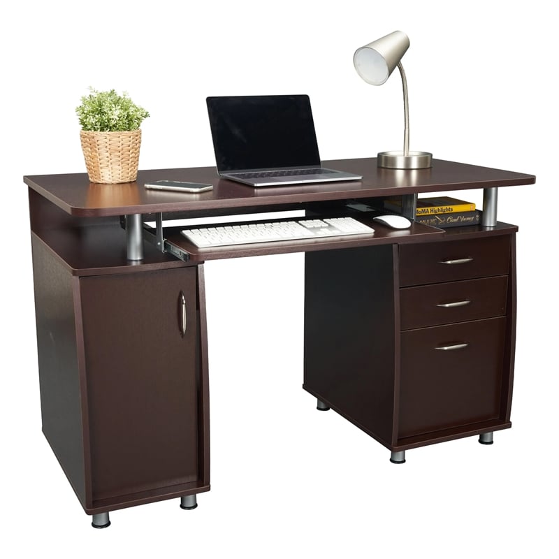 Techni Mobili Engineered Wood Computer Desk w/CPU Stand Compartment in Chocolate