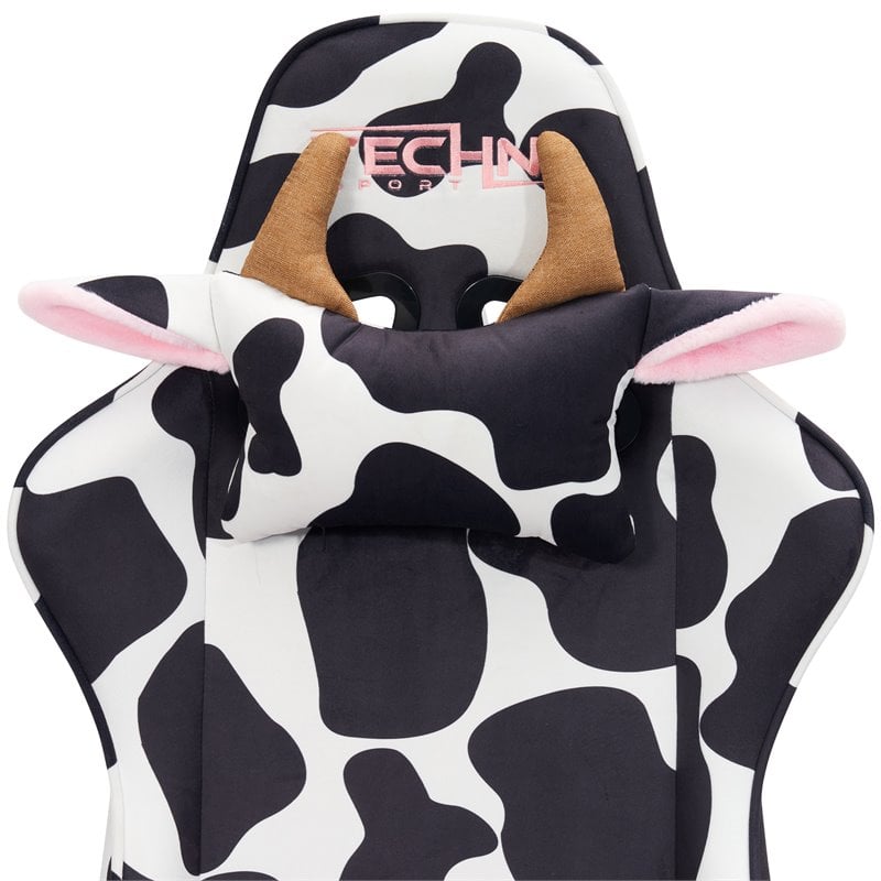 Techni Mobili Sport TS85 COW Print Fabric LUXX Series Gaming Chair Black/White