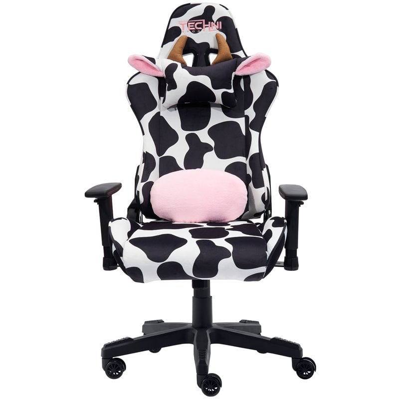 Techni Mobili Sport TS85 COW Print Fabric LUXX Series Gaming Chair Black/White
