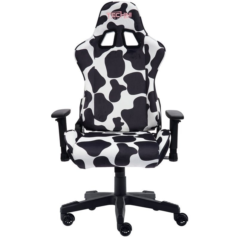 Techni Mobili Sport TS85 COW Print Fabric LUXX Series Gaming Chair Black/White