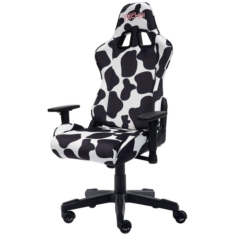 Techni Mobili Sport TS85 COW Print Fabric LUXX Series Gaming Chair Black/White