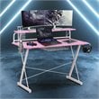 Techni Sport TS-200 Carbon Computer Gaming Desk with Shelves - Pink/White