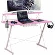 Techni Sport TS-200 Carbon Computer Gaming Desk with Shelves - Pink/White