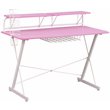 Techni Sport TS-200 Carbon Computer Gaming Desk with Shelves - Pink/White
