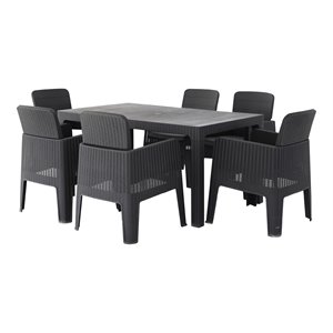 techni mobili lucca 7-piece plastic patio dining set with gray cushions in black