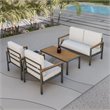 Techni Mobili Ribe 4-Piece Outdoor Aluminum/Wood Patio Sofa Set in Beige
