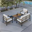 Techni Mobili Ribe 4-Piece Outdoor Aluminum/Wood Patio Sofa Set in Beige