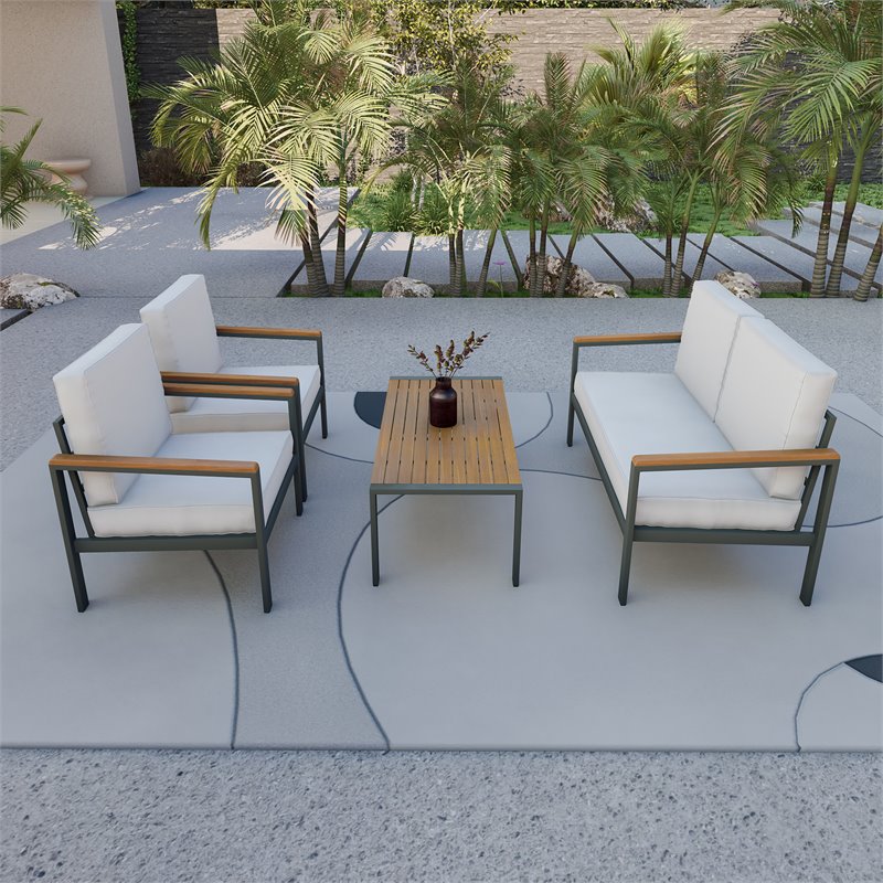 Techni Mobili Ribe 4-Piece Outdoor Aluminum/Wood Patio Sofa Set in Beige