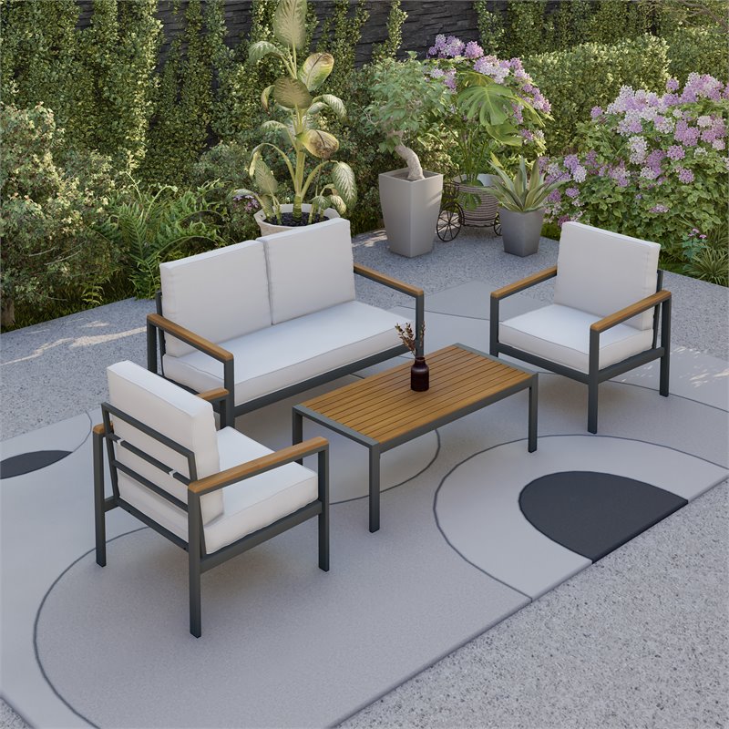 Techni Mobili Ribe 4-Piece Outdoor Aluminum/Wood Patio Sofa Set in Beige