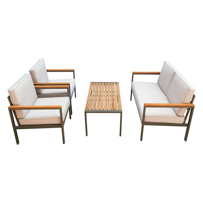 Techni Mobili Ribe 4-Piece Outdoor Aluminum/Wood Patio Sofa Set in Beige