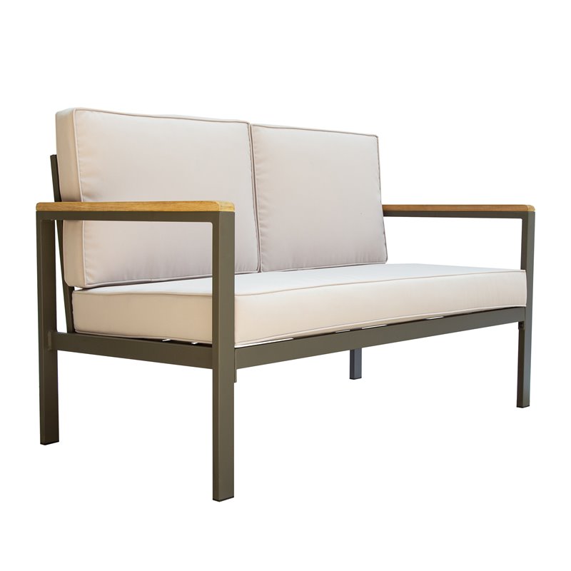 Techni Mobili Ribe 4-Piece Outdoor Aluminum/Wood Patio Sofa Set in Beige