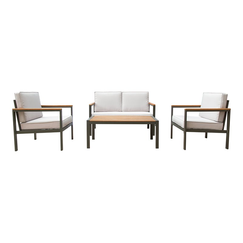 Techni Mobili Ribe 4-Piece Outdoor Aluminum/Wood Patio Sofa Set in Beige