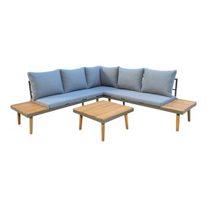 techni mobili stellar 5-piece aluminum/wood patio sectional sofa set in gray