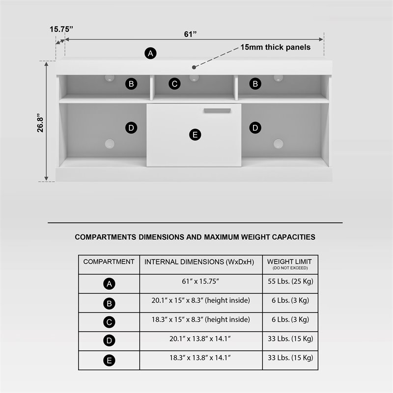 Techni Mobili Compressed Wood TV Stands for TVs up to 61