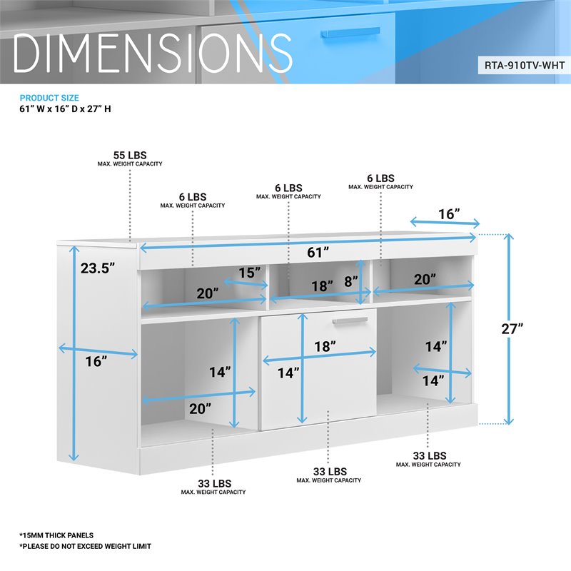 Techni Mobili Compressed Wood TV Stands for TVs up to 61