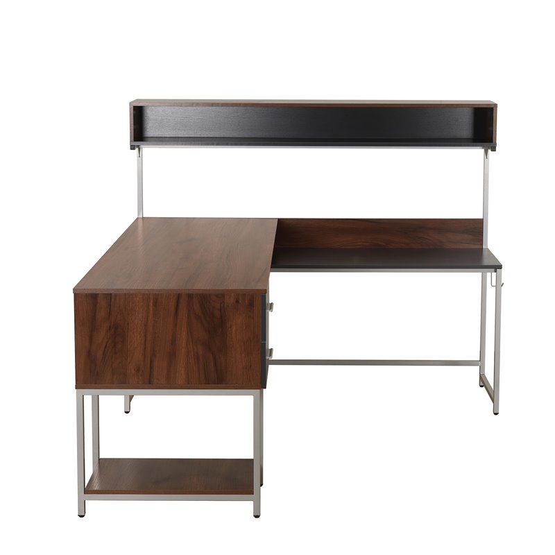 Techni Mobili  L-Shape Home Office Two-Tone Desk with Storage