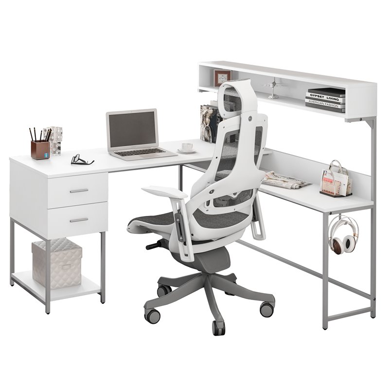 Functional L Shaped Desk with Storage Gray - Techni Mobili