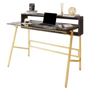 Techni Mobili Modern Metal & Glass Home Office Writing Desk with Riser in Gold