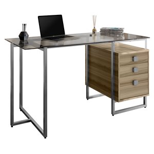 techni mobili modern metal & glass computer desk with storage in oak