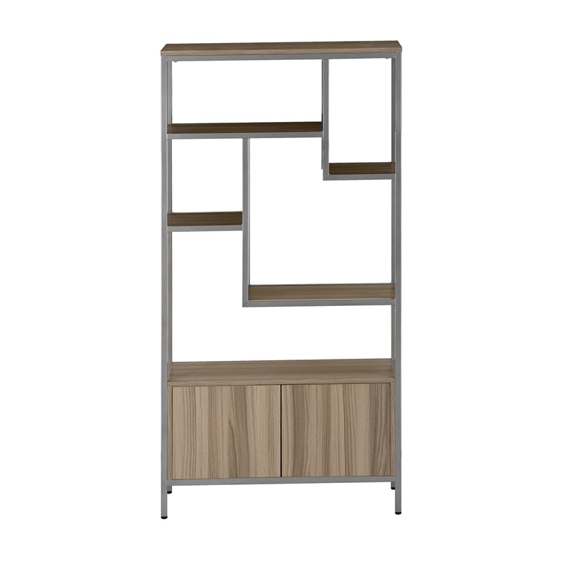 Techni Mobili Mid-Century MDF Wood & Metal Storage Rack with Door Cabinet in Oak