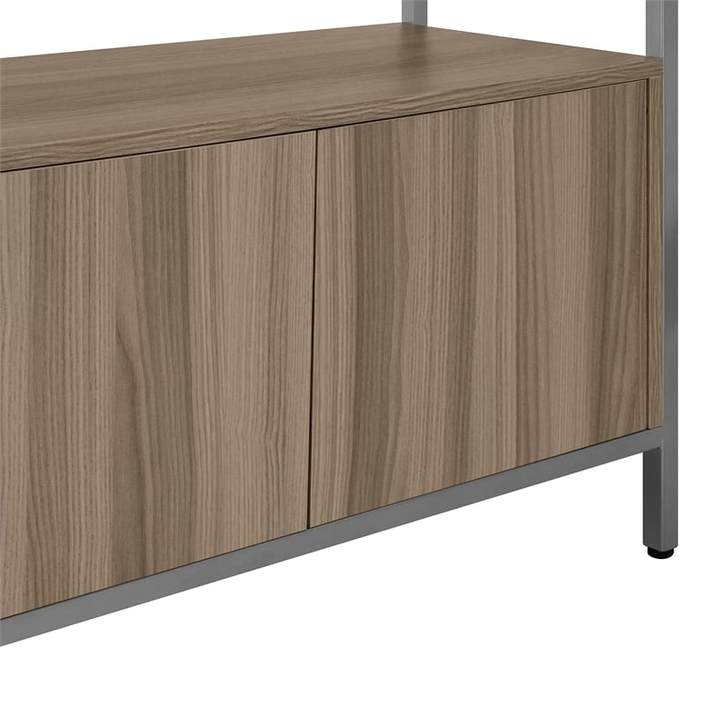 Techni Mobili Mid-Century MDF Wood & Metal Storage Rack with Door Cabinet in Oak