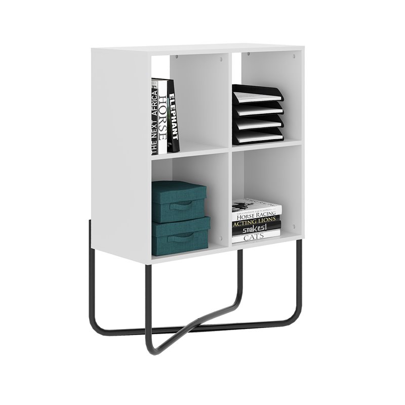 Techni Mobili Allure 2-Shelf Geometric Modern Wood & Metal Bookcase in White