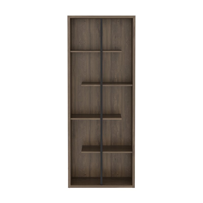 Techni Mobili Cassa 5-Shelf Staggered Modern Wood Bookcase in Walnut