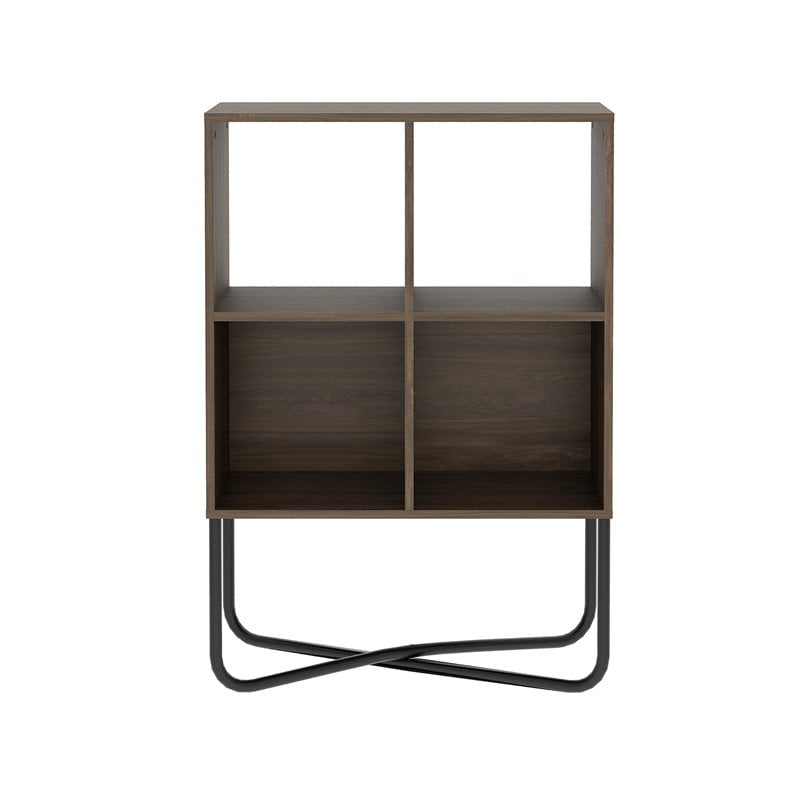 Techni Mobili Allure 2-Shelf Geometric Modern Wood & Metal Bookcase in Walnut