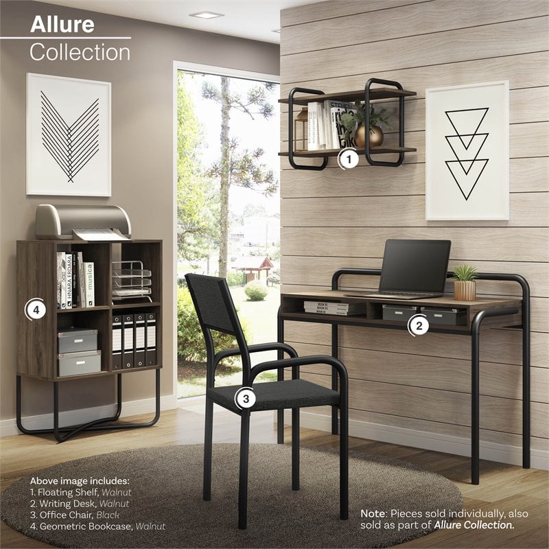 Techni Mobili Allure 2-Shelf Geometric Modern Wood & Metal Bookcase in Walnut