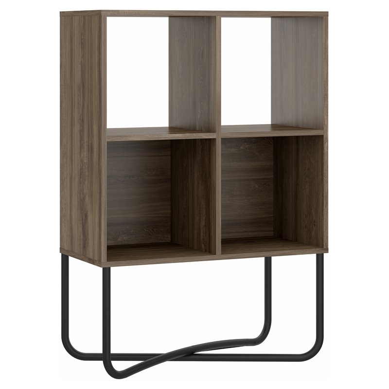 Techni Mobili Allure 2Shelf Geometric Modern Wood & Metal Bookcase in