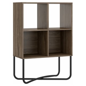 Techni Mobili Allure 2-Shelf Geometric Modern Wood & Metal Bookcase in Walnut