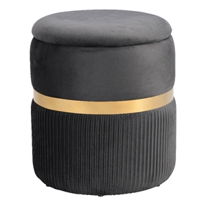 Techni Mobili Modern Fabric Storage Ottoman in Gray/Brushed Gold
