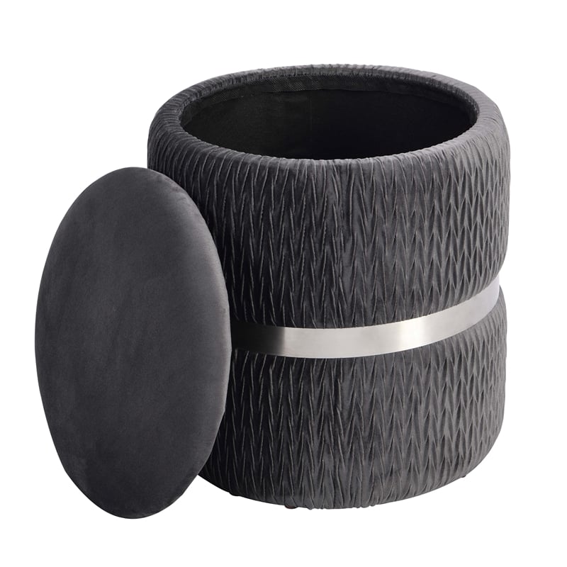 Techni Mobili Modern Fabric Storage Ottoman in Gray/Brushed Silver