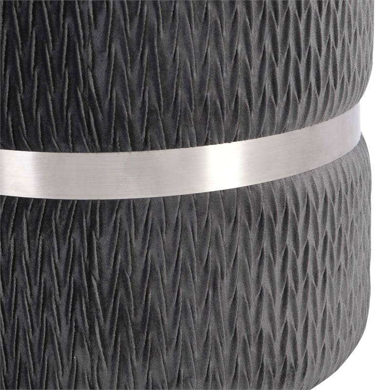 Techni Mobili Modern Fabric Storage Ottoman in Gray/Brushed Silver