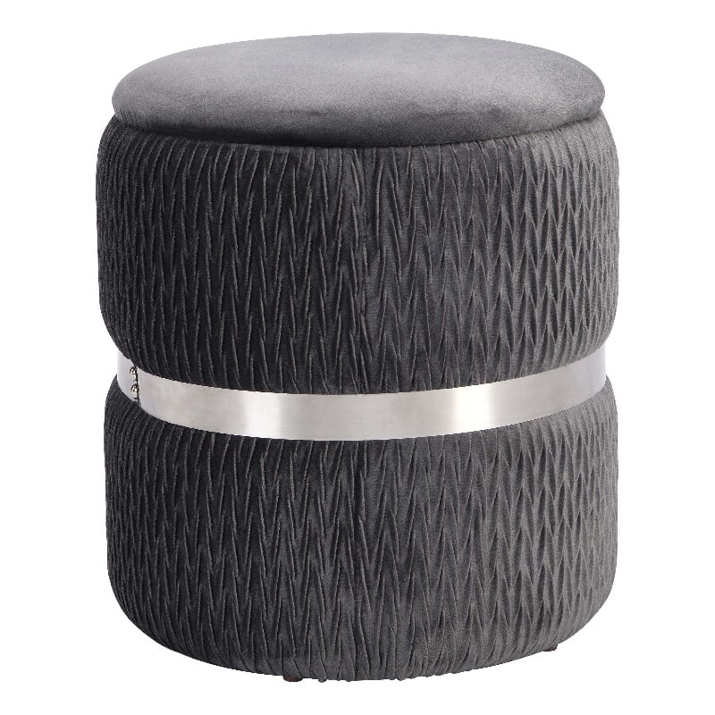 Techni Mobili Modern Fabric Storage Ottoman in Gray/Brushed Silver