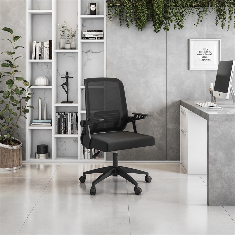 Techni Mobili Ergonomic Modern Plastic Mesh Office Chair in Black