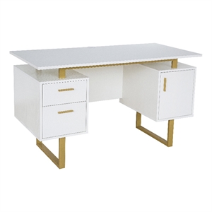 Techni Mobili Wood Desk for Office with Drawers & Storage in White and Gold