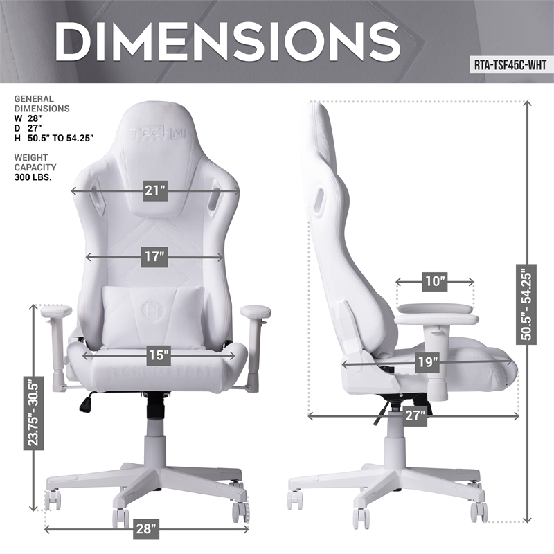 Techni Mobili Modern Sport Velvet Fabric Gaming Chair in White