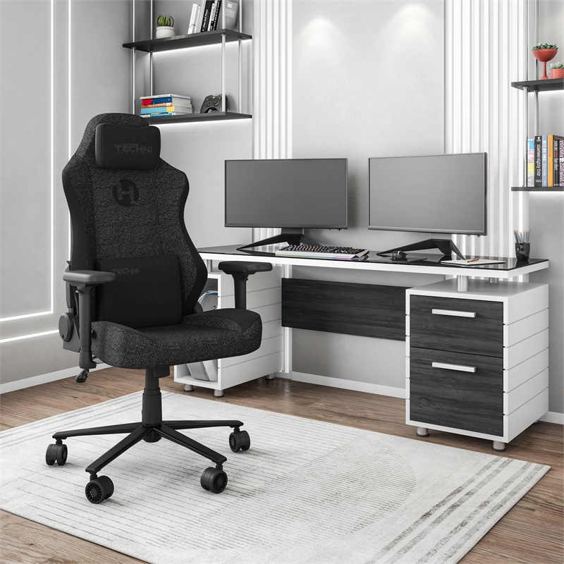 Techni Mobili Modern Velvet Fabric Gaming Chair w/ Height Adjustable in Black
