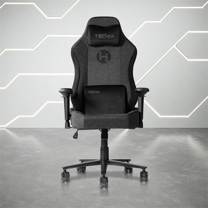 Techni Mobili Modern Velvet Fabric Gaming Chair w/ Height Adjustable in Black