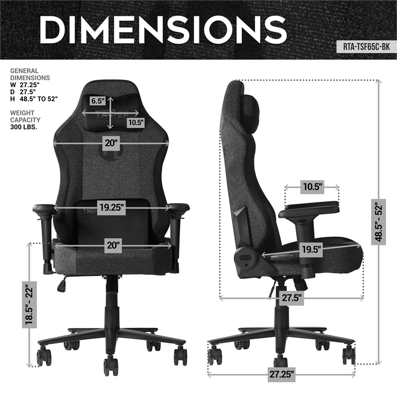 Techni Mobili Modern Velvet Fabric Gaming Chair w/ Height Adjustable in Black
