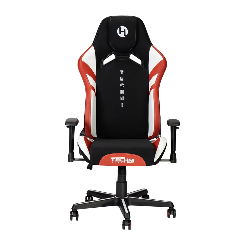 Techni Mobili Modern Fabric Echo Gaming Chair w/ Height Adjustable in Black/Red
