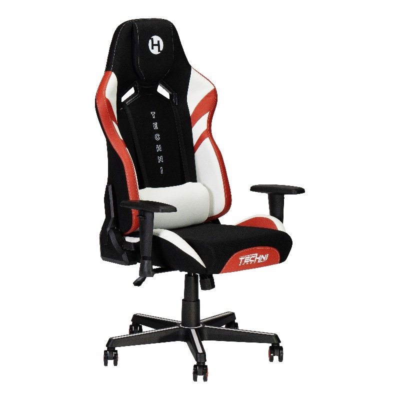 Techni Mobili Modern Fabric Echo Gaming Chair w/ Height Adjustable in Black/Red