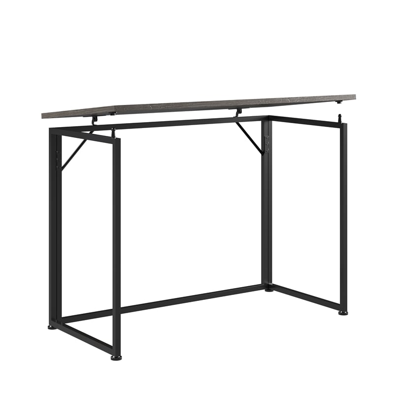 Techni Mobili Modern Wood & Steel Metal Folding Desk in Gray/Black