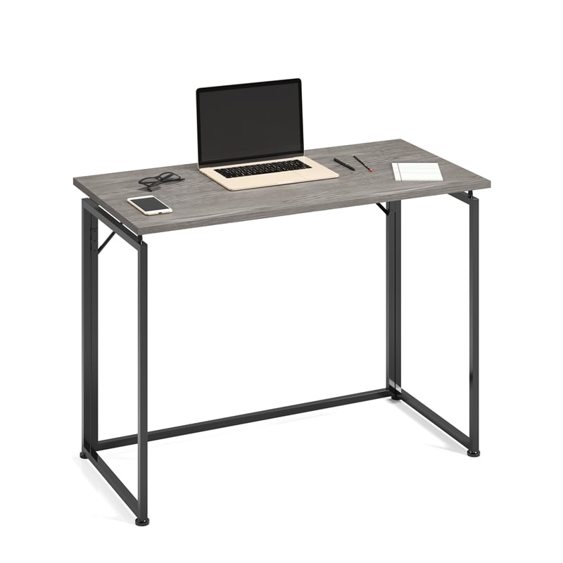 Techni Mobili Modern Wood & Steel Metal Folding Desk in Gray/Black